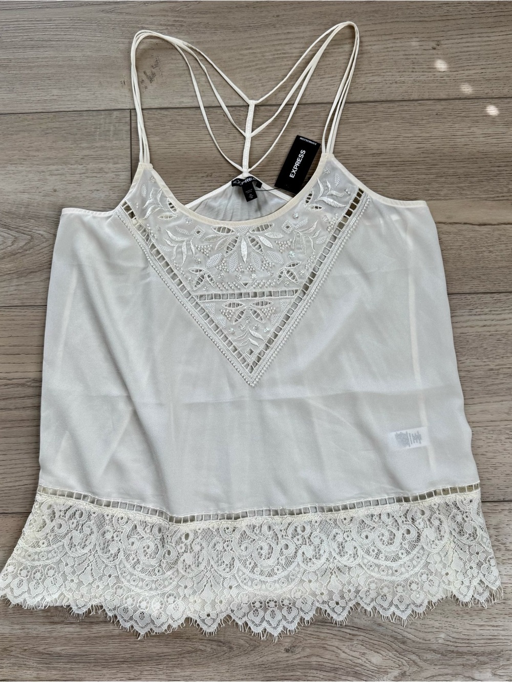 Express White Cream Embellished Boho Lace Halter Tank Top NWT Medium